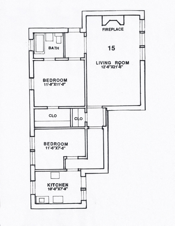 Floor plan for 2 beds, 1 bath, 792 sqft